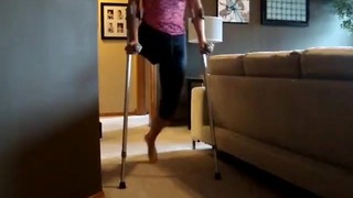 Barefoot Amputee Lady Practices Exploit Crutches + A Walker