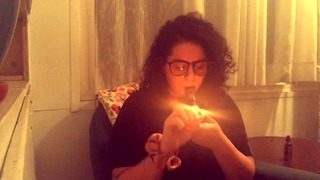 Bbw Smokes a Bowl then Shoves Two toys in Her Pussy