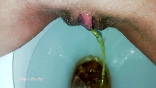 Piss in toilet. washing Hairy Vagina in Period Days. Close Up.