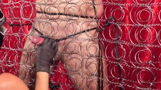 Femdom Milking Handjob And Cock Whipping Of Tied Up Bondage Slave In A Metal Springs Cage – BDSM