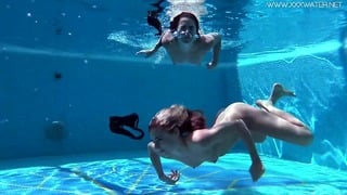 Jessica and Lindsay Swim Naked in the Pool