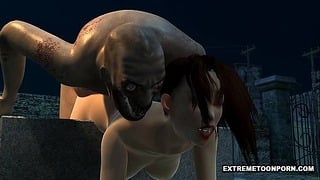 Sexy 3d Babe Fucked in a Graveyard By a Zombie