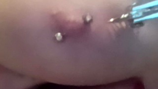 Pricking My Pierced Boobs With Kinky Painful Pinwheel All Over My Sensitive Nipple Piercings