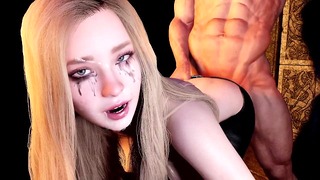 Namorada loira perfurando a bunda em uma masmorra pornô 3D