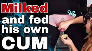 Frosting His Cake! Milked Ruined Orgasm & Fed Own Cum Cumshot Femdom Bondage Ballbusting CBT Real