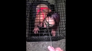 Milf Caged And Pissed On By Master And She Thanks Him For Golden Shower