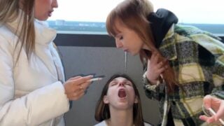 Sadistic Humiliation Of Human Ashtray With Spit And Ashes – Public Lezdom Party