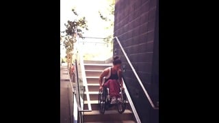 Lovely Paraplegic Wheels Down Stairs